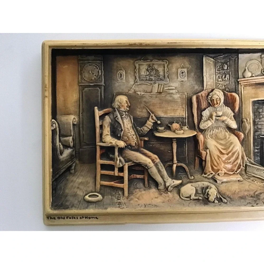 VTG Arthur Osborne Ivorex Wall Plaques A Friendly Call/The Old Folks at Home 3D